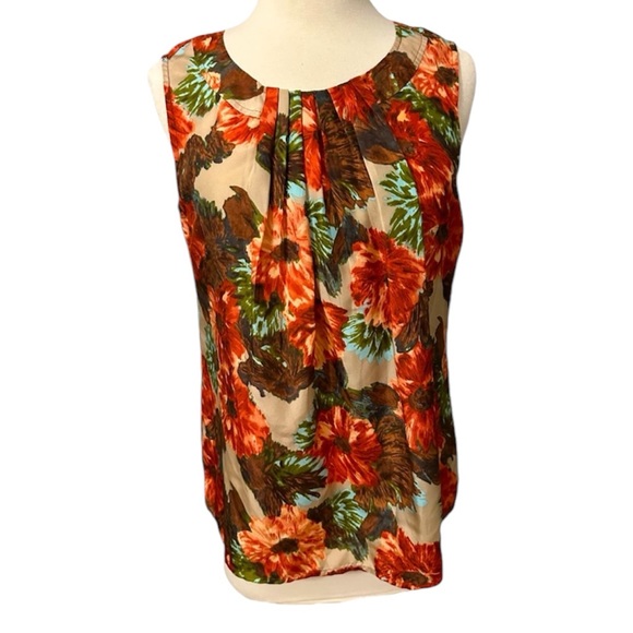 Talbots Sleeveless Floral Orange 100% Silk Blouse Top Shell Size 8 Medium Career - Picture 1 of 9